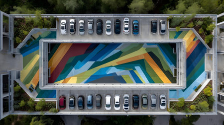 Aerial view of a car park in the city. 3d rendering.ai generatedの素材