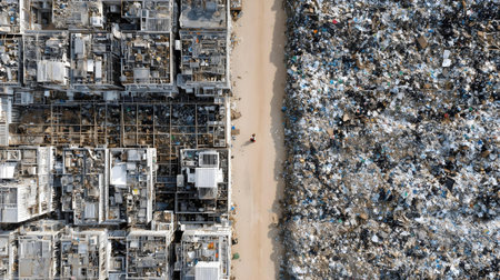 Aerial view of a garbage dump. Pollution of the environment.ai generatedの素材