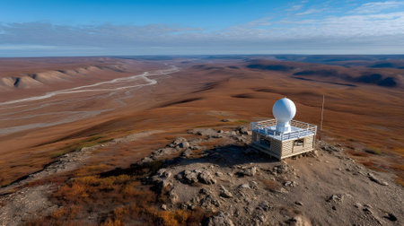 Aerial view of an astronomical observatory on the top of a mountain.ai generatedの素材