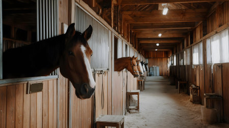 Horses in the stable. Beautiful horses in the stable. Beautiful horses.ai generatedの素材