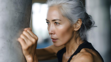 Close up portrait of a young sporty woman in the gym.ai generatedの素材