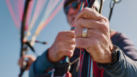 Close-up of the hands of a man who is riding a kite.ai generatedの素材