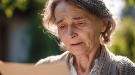 Portrait of an elderly woman reading a book in the park.ai generatedの素材