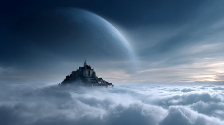 Mont Saint Michel in the clouds. 3D render. Fantasy.ai generatedの素材