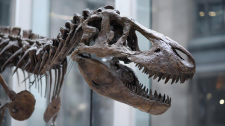 Skeleton of an animal, close-up of a dinosaur skull.ai generatedの素材