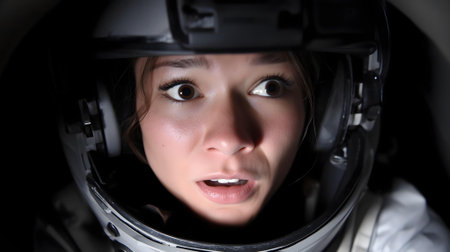 Close-up portrait of a beautiful girl in the helmet of an astronaut.ai generatedの素材