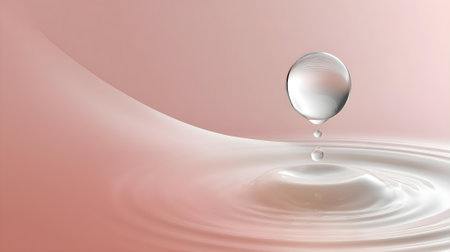 Water drop with ripples on pink background. 3D illustration.ai generatedの素材