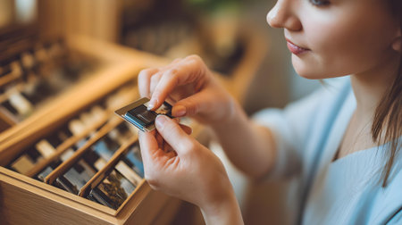 Close-up of a young woman using a credit card in a store.ai generatedの素材