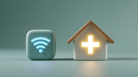 3d rendering of home with wifi symbol in front of it.ai generatedの素材