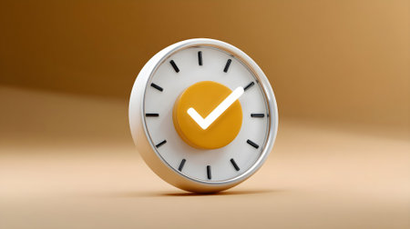 Clock with check mark on a yellow background. 3d rendering.ai generatedの素材