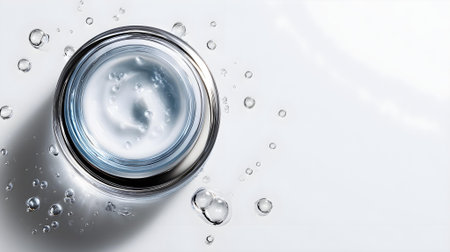 Cosmetic cream in a jar with water drops on a white background.ai generatedの素材