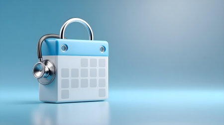 3D rendering of a padlock with a stethoscope on blue background.ai generatedの素材