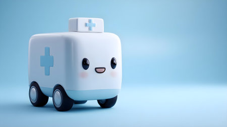 3d rendering of a cute cartoon ambulance car on blue background.ai generatedの素材
