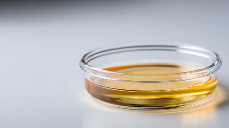 Close up of a petri dish with urine sample on white background.ai generatedの素材