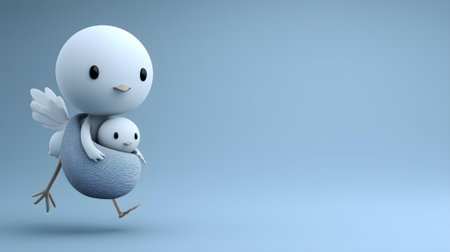 3d render of a cute little bird carrying a baby on his back.ai generatedの素材
