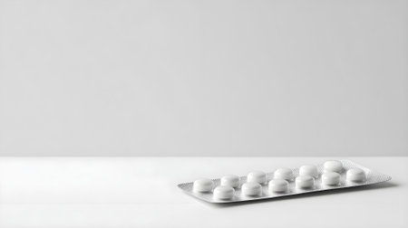 Pack of white pills in blister pack on white background. 3d rendering.ai generatedの素材