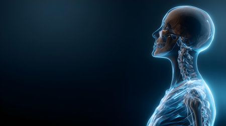 Human skeleton anatomy x-ray image on dark blue background. 3d rendering.ai generatedの素材