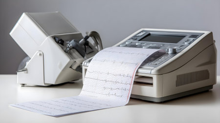 Electrocardiogram on table in medical office close-up.ai generatedの素材