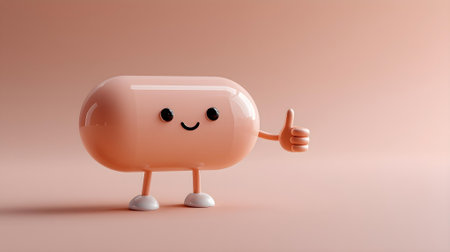Pill character with thumbs up on a pink background. 3d rendering.ai generatedの素材