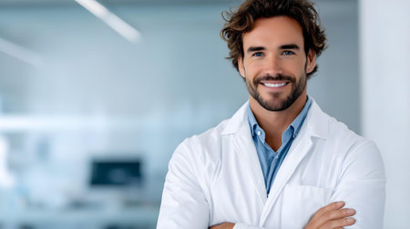 Portrait of confident male doctor standing with arms crossed in medical office.ai generatedの素材