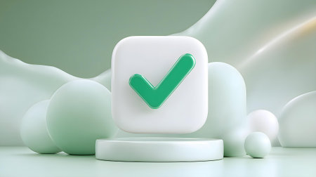 White podium with green check mark icon. 3d render illustration.ai generatedの素材