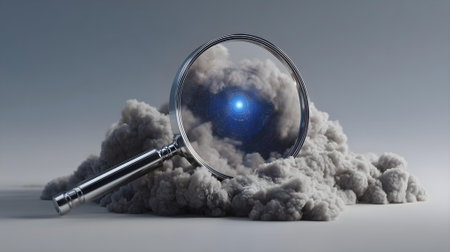 Magnifying glass with a cloud of smoke. 3d illustration.ai generatedの素材