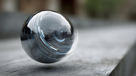 Crystal ball on wooden background. 3d render. Global business concept.ai generatedの素材