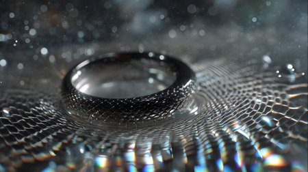 wedding rings on a background of water drops close-up.ai generatedの素材