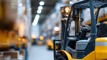 Forklift loader in warehouse. Industrial background. Selective focus.ai generatedの素材