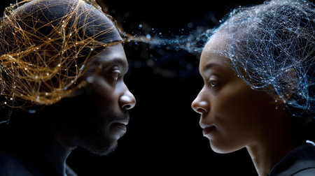 Conceptual image of young man and woman looking at each other.ai generatedの素材