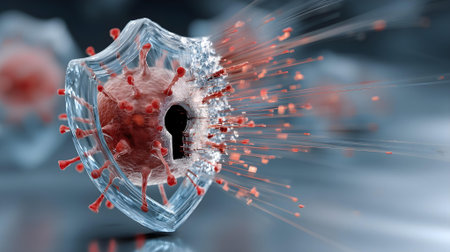 3d illustration of corona virus with keyhole in the center.ai generatedの素材