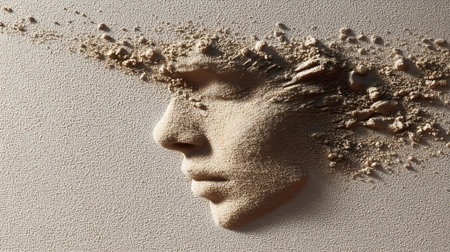 The face of a woman made of sand. 3D illustration.ai generatedの素材