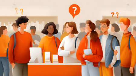 Group of young people with question marks in the office. Vector illustration.ai generatedの素材