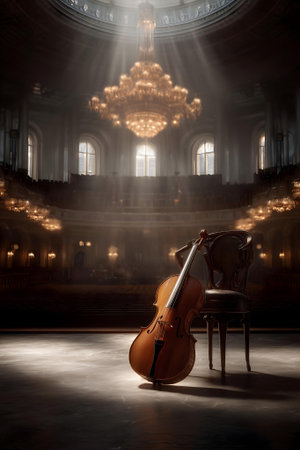 Cello in the interior of the opera house in the spotlight.ai generatedの素材