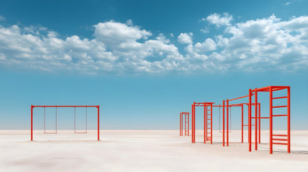 3d render of a playground in the desert with a beautiful sky.ai generatedの素材