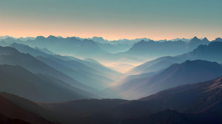 Mountains in the clouds. Sunrise over the mountain range. 3d rendering.ai generatedの素材