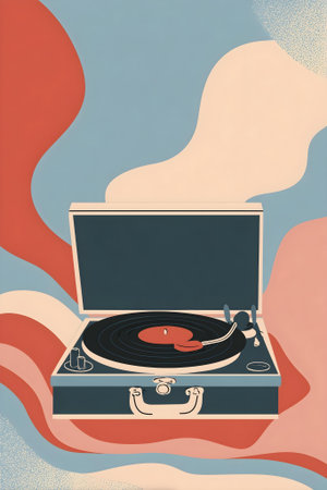 Retro turntable with vinyl record on abstract background. Vector illustration.ai generatedの素材