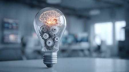 Conceptual image with lightbulb and human brain inside. 3d rendering.ai generatedの素材