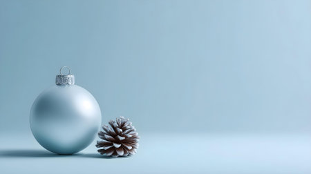 Christmas bauble and pine cone on blue background. 3D rendering.ai generatedの素材