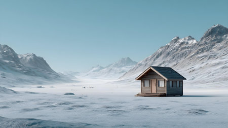 House on the ice with mountains in the background. 3d rendering.ai generatedの素材