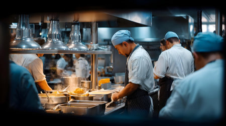 Chef preparing food in the kitchen of a restaurant or hotel.ai generatedの素材