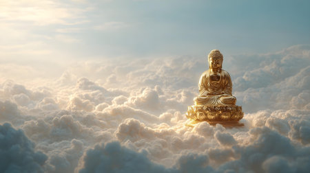 Buddha statue on the clouds background. 3D illustration.ai generatedの素材