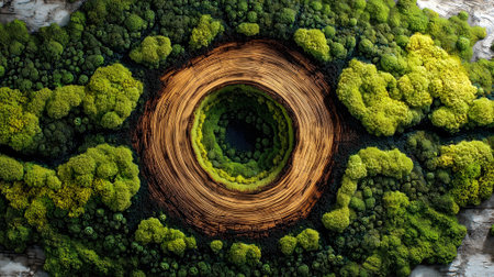 Aerial view of a small planet in the middle of the forest.ai generatedの素材