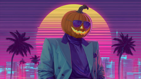 Halloween concept. Vector illustration of a man in a pumpkin costume and sunglasses.ai generatedの素材