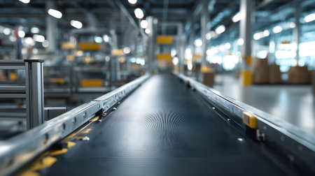 Interior of a modern factory, conveyor belt with conveyor belt.ai generatedの素材