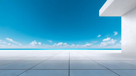Empty floor and blue sky with white clouds. 3d rendering.ai generatedの素材
