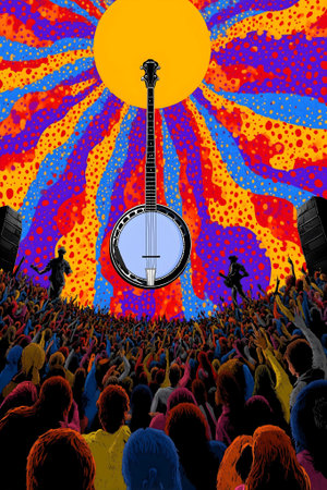 Banjo Music Concert Festival Festival Event Concept - Crowd of people with musical instruments.ai generated.ai generatedの素材