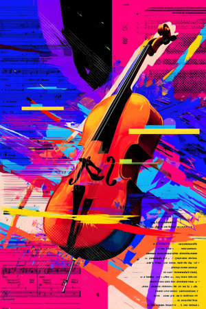Abstract music background with violin and musical notes. Vector Illustration.ai generatedの素材