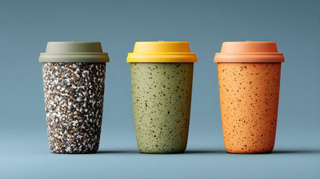 Coffee to go cups on gray background. 3d illustration.ai generatedの素材