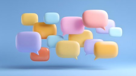 3d render of colorful speech bubbles on blue background. Communication concept.ai generatedの素材